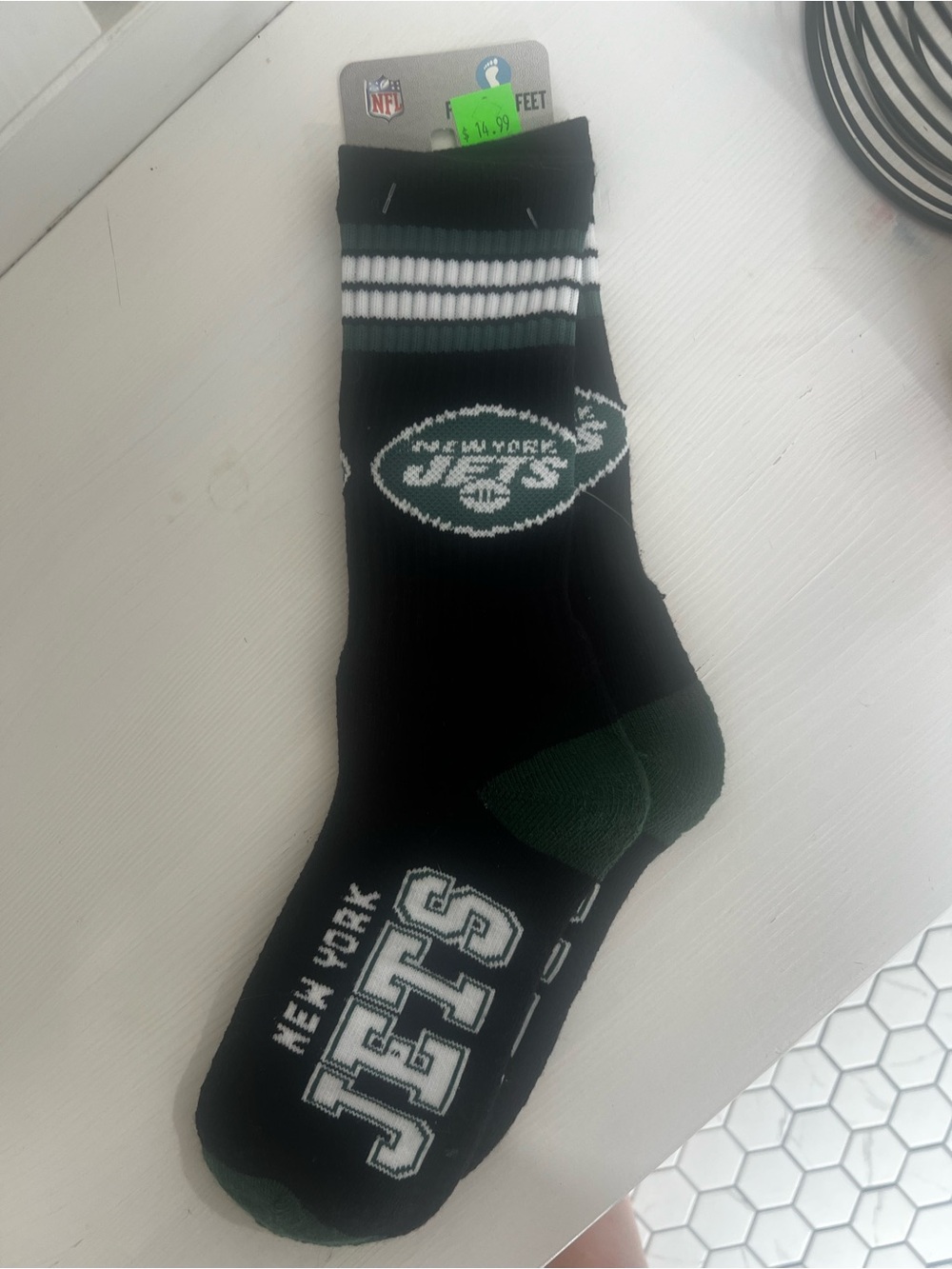 New York Jets Men's Black & Green Athletic Crew Socks